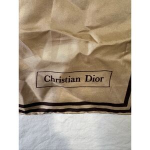 Christian Dior Vintage Tan Navy Silk Hankerchief Square Neck Scarf